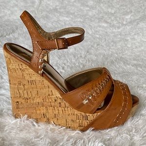 Soda Trant-S Tan leather Platform Wedge Strappy Sandal, women’s size 8